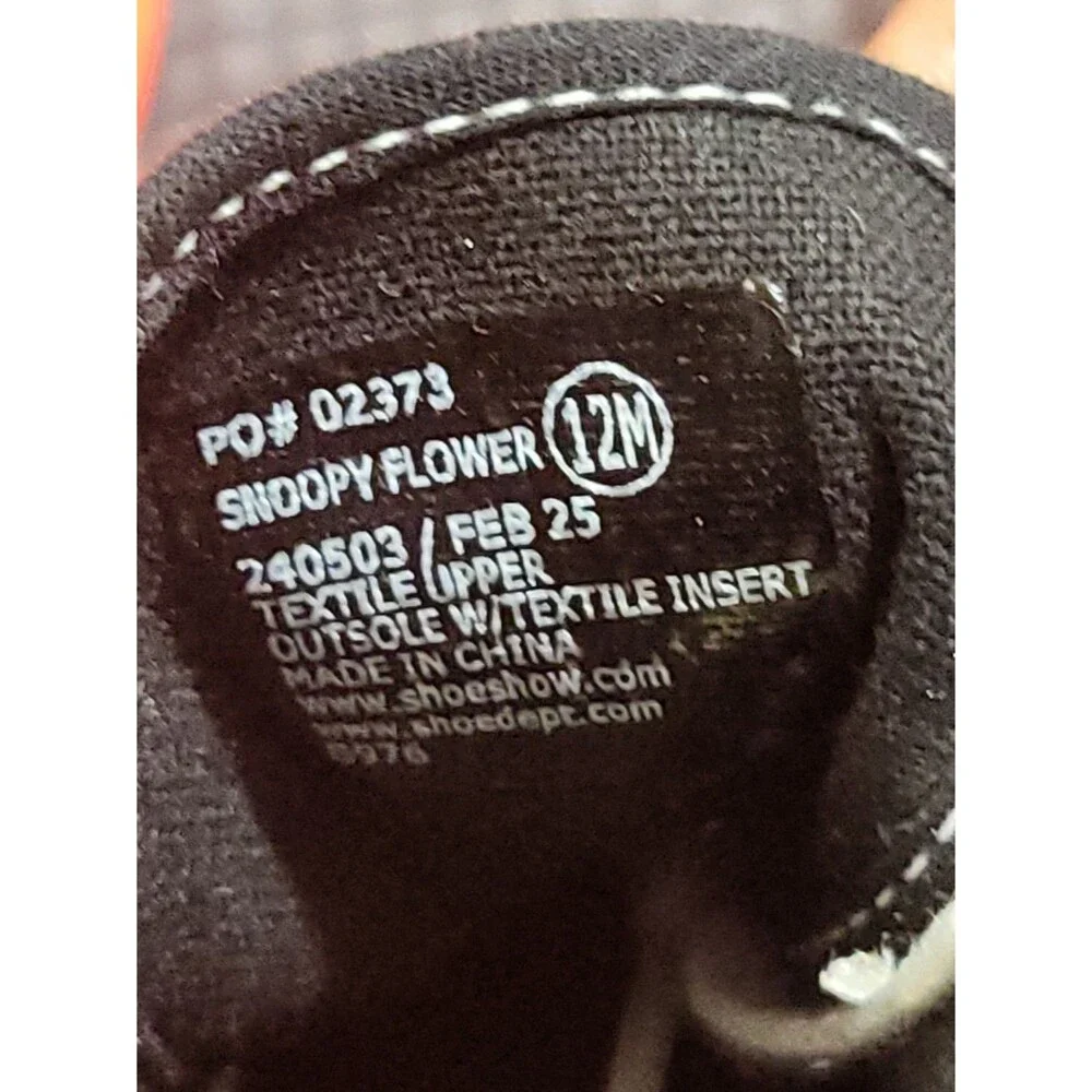 Peanuts Snoopy Black Canvas Lace-Up Children's Shoes Size 12 M